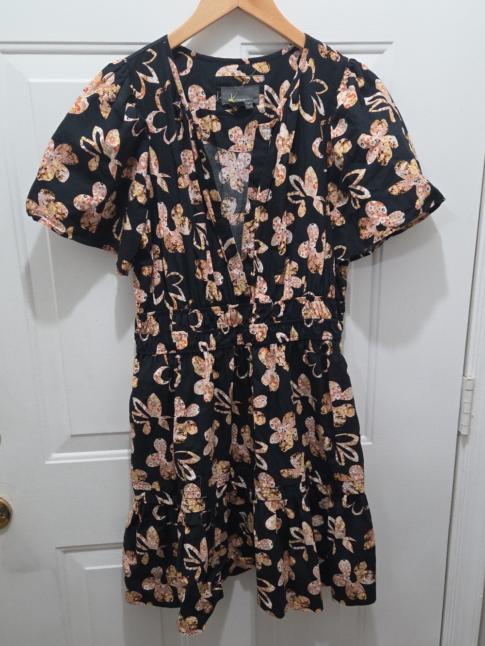 NWOT Anthropologie Somerset Black Floral Mini Dress L